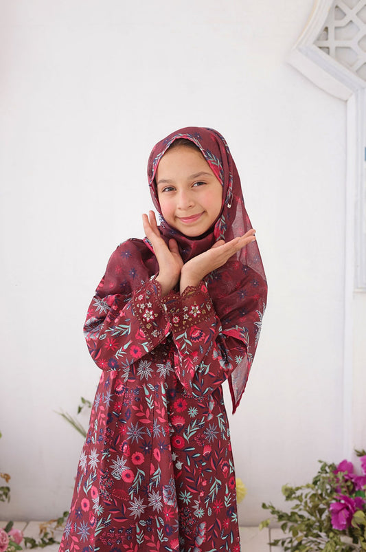 3 PC - Maroon - Printed Embroidered Premium Edition