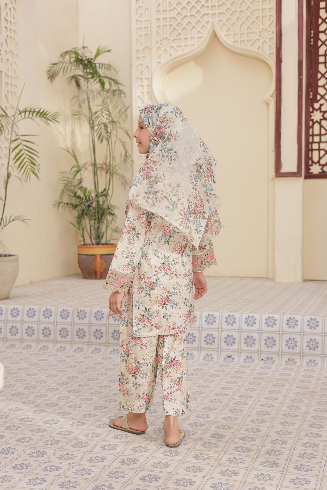 3 Pc - LVORY - Farshi Shalwar Printed Chikankari Embroidered Collection