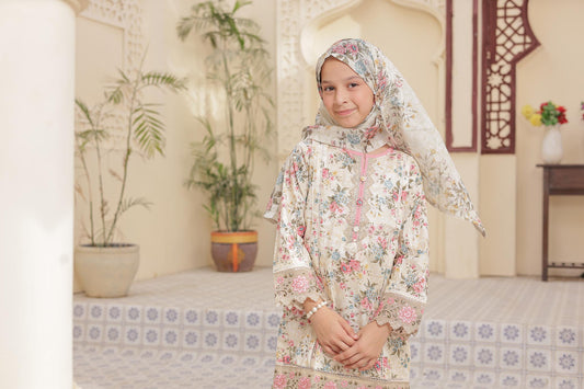 3 Pc - LVORY - Farshi Shalwar Printed Chikankari Embroidered Collection