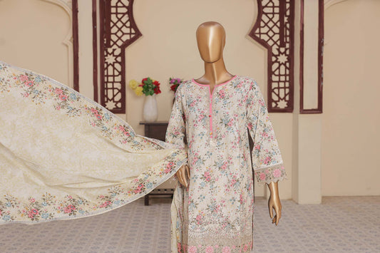 3 Pc - LVORY - Farshi Shalwar Printed Chikankari Embroidered Collection