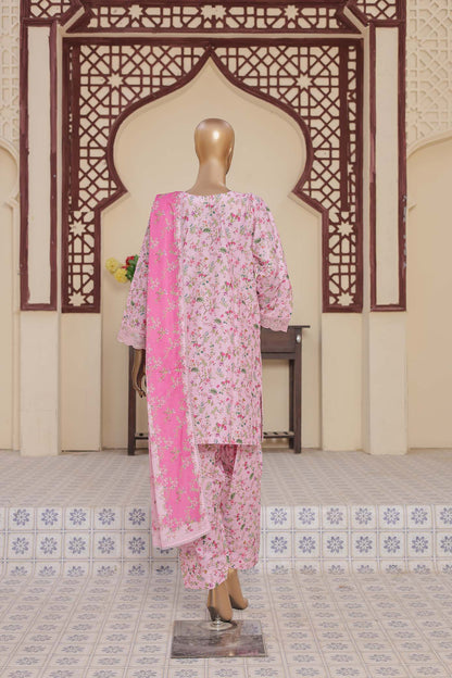 3 Pc - PINK - Farshi Shalwar Printed Chikankari Embroidered Collection