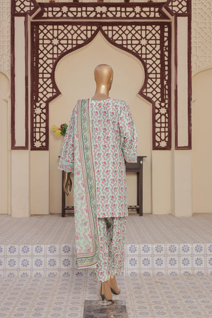 3 Pc - SEA FORM GREEN - Farshi Shalwar Printed Chikankari Embroidered Collection