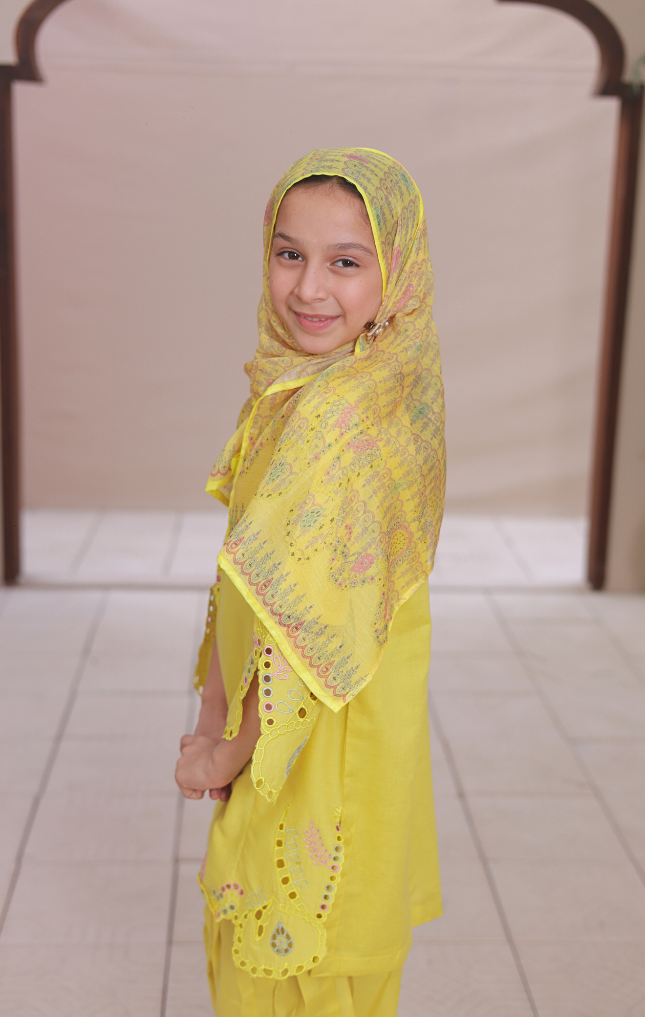 3 PC Yellow Embroidered Festive Wear – Girls Premium Edition