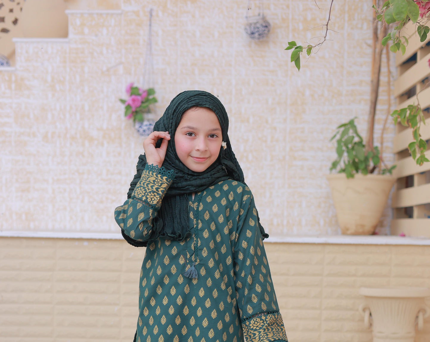 3 Pc - TEAL - Farshi Shalwar with Gol Print Collection