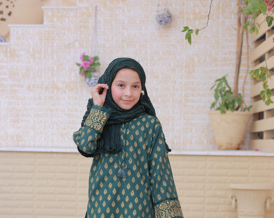 3 Pc - TEAL - Farshi Shalwar with Gol Print Collection