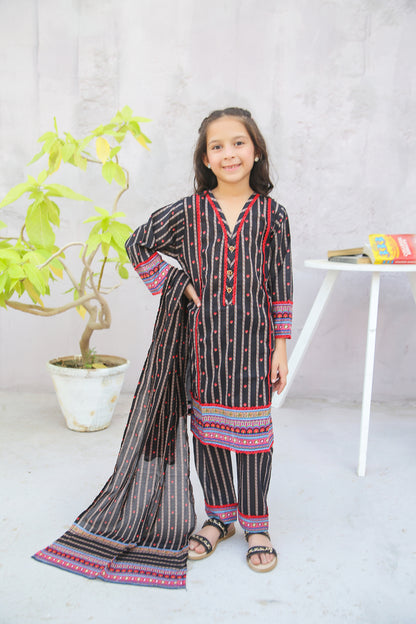 Girl woman  Printed Embroidered Lawn Stitch Shirt Kurti Frock Cotton Dupatta Printed Trouser