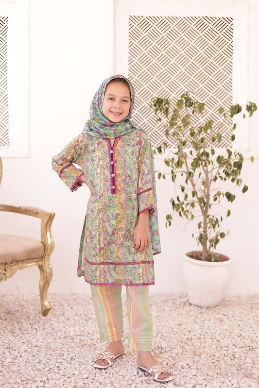 03 Pc Printed Lawn Suit with Dupatta & Printed Trouser