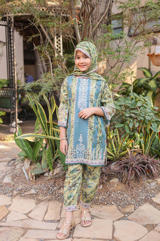 03 Pc Printed Lawn Suit with Dupatta & Printed Trouser