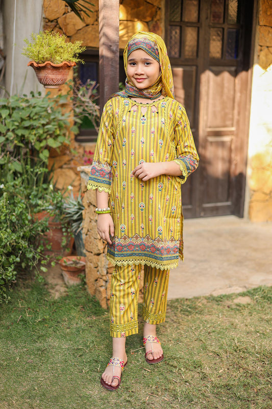 03 Pc Printed Lawn Suit with Dupatta & Printed Trouser