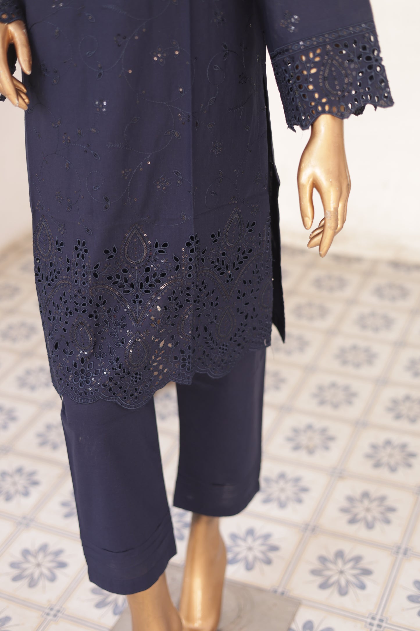 CO-ORDS - Chikan Kaari - Navy Blue