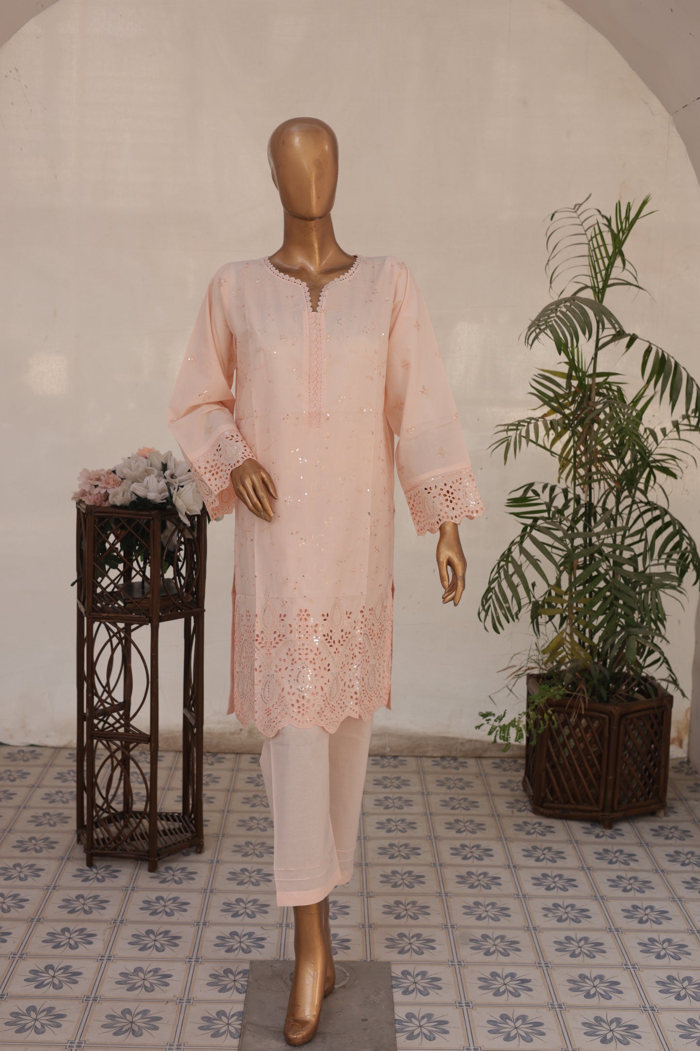 CO-ORDS - Chikan Kaari - Peach Pink