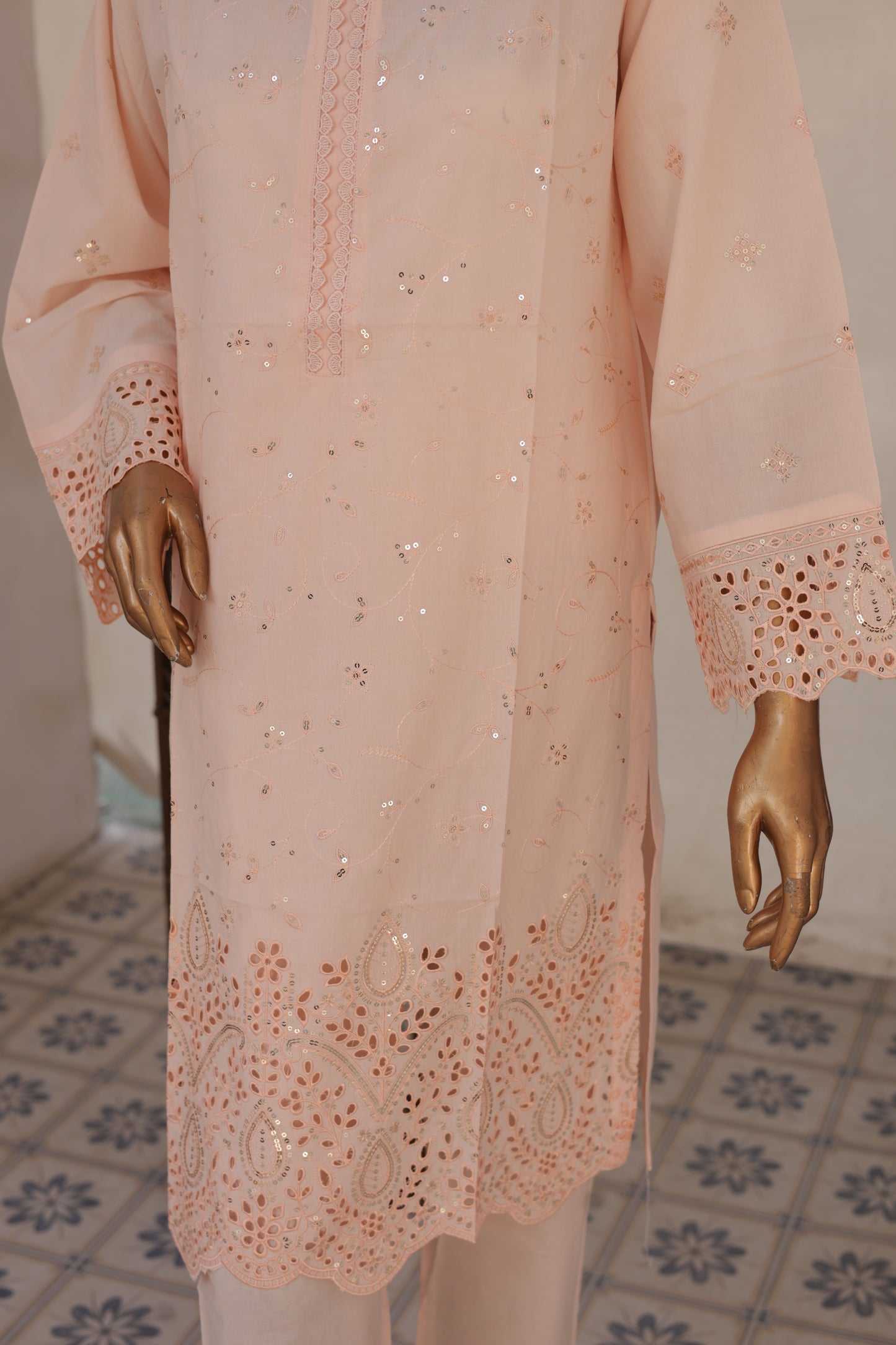 CO-ORDS - Chikan Kaari - Peach Pink