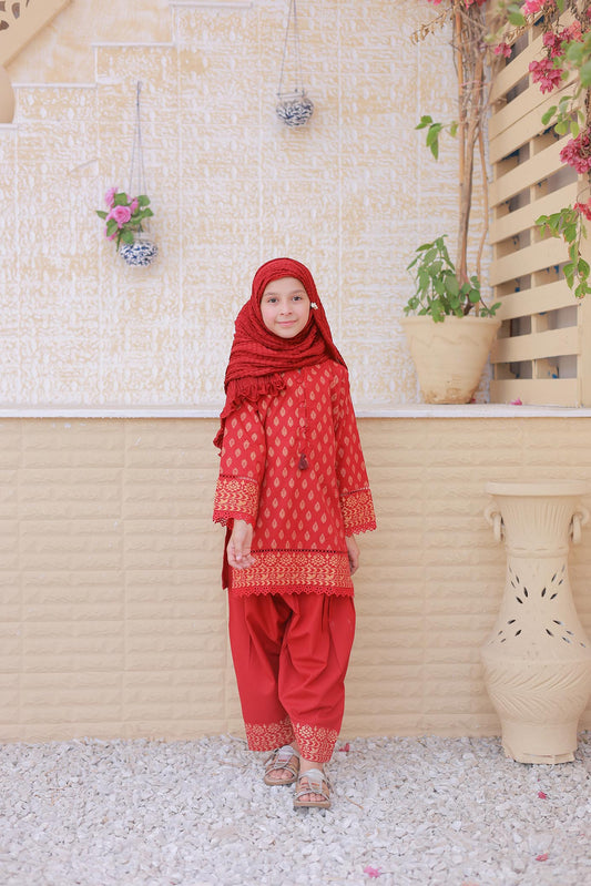 3 Pc - RUBY - Farshi Shalwar with Gol Print Collection