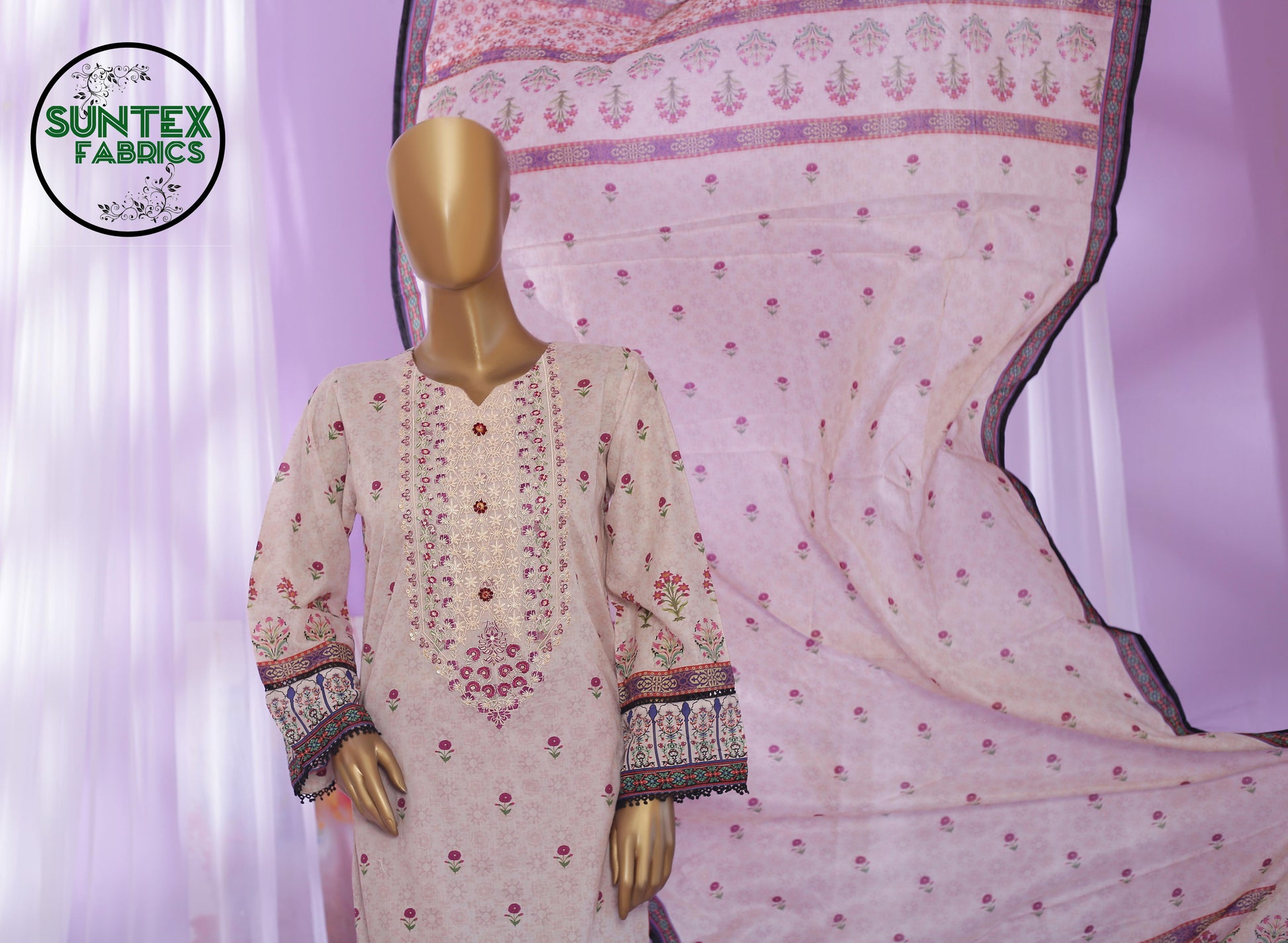 Woman Printed Embroidered Lawn Stitch Shirt (Kurti) with Dupatta & Trouser