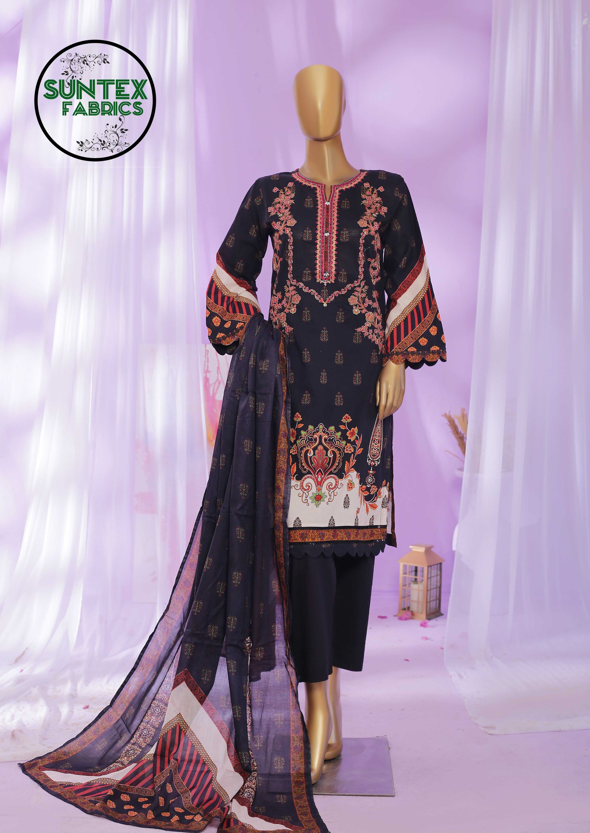 Woman Printed Embroidered Lawn Stitch Shirt (Kurti) with Dupatta & Trouser