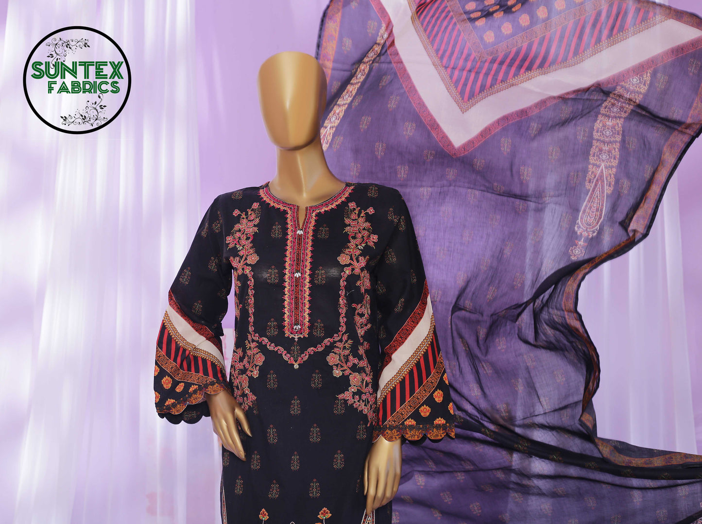 Woman Printed Embroidered Lawn Stitch Shirt (Kurti) with Dupatta & Trouser