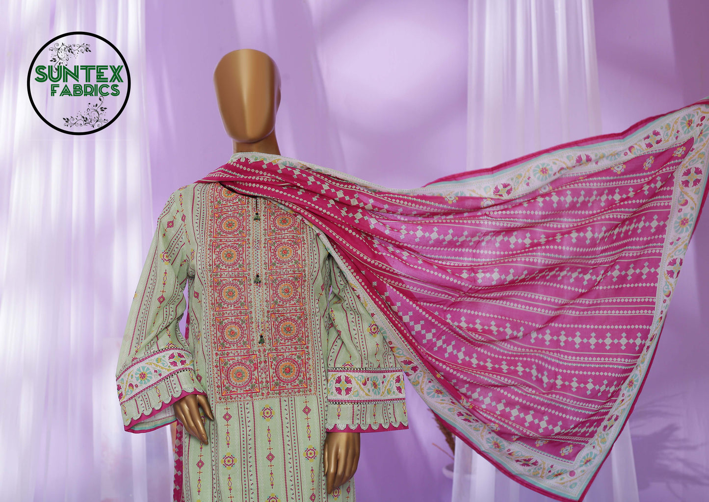 Woman Printed Embroidered Lawn Stitch Shirt (Kurti) with Dupatta & Trouser