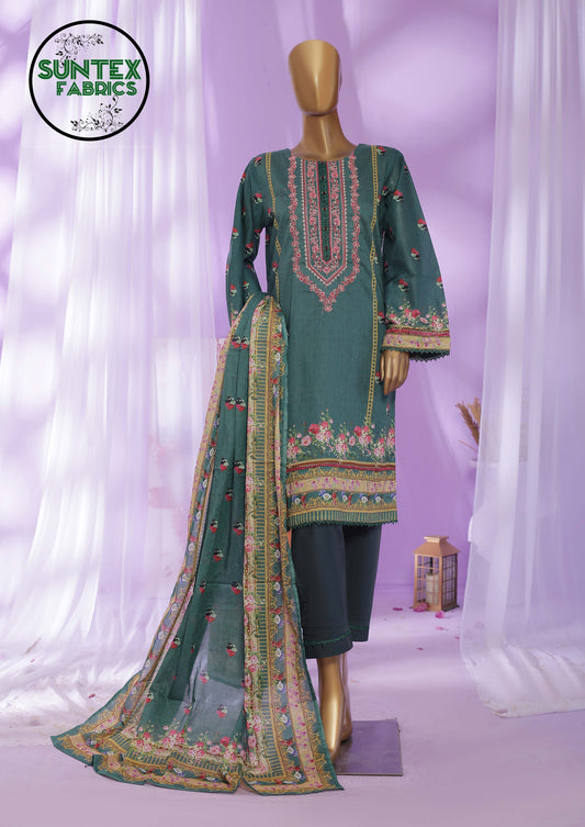 Woman Printed Embroidered Lawn Stitch Shirt (Kurti) with Dupatta & Trouser