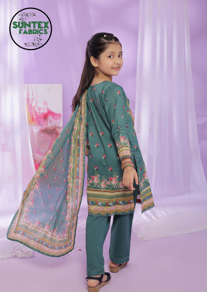 Girl Printed Embroidered Lawn Stitch Shirt (Kurti) with Dupatta & Trouser