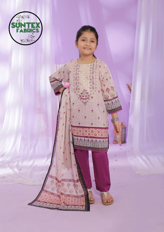 Girl Printed Embroidered Lawn Stitch Shirt (Kurti) with Dupatta & Trouser