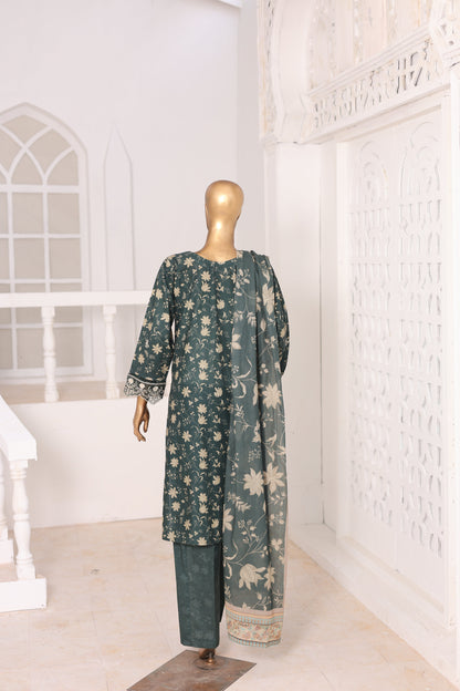 Green floral dress on a mannequin against a white background