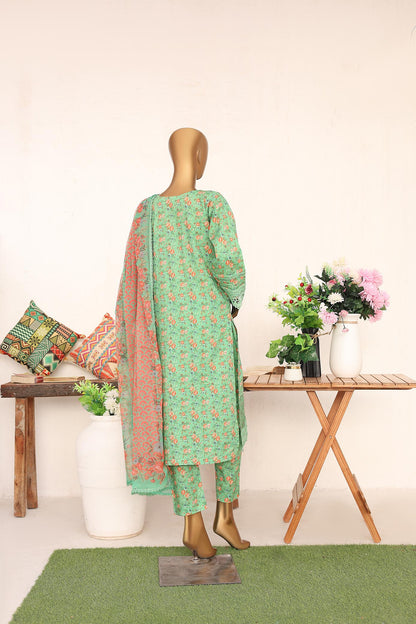 3 PC - GREEN - EMBROIDERED - LACE & CUTWORK