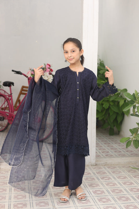 Viscose Shirt with Lacework | Viscose Trouser | Zari Organza Dupatta