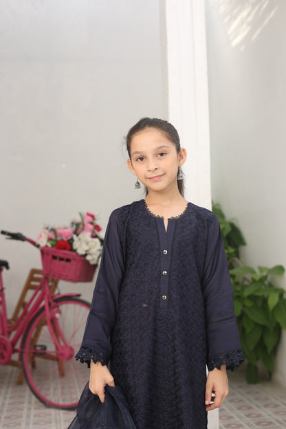 Viscose Shirt with Lacework | Viscose Trouser | Zari Organza Dupatta