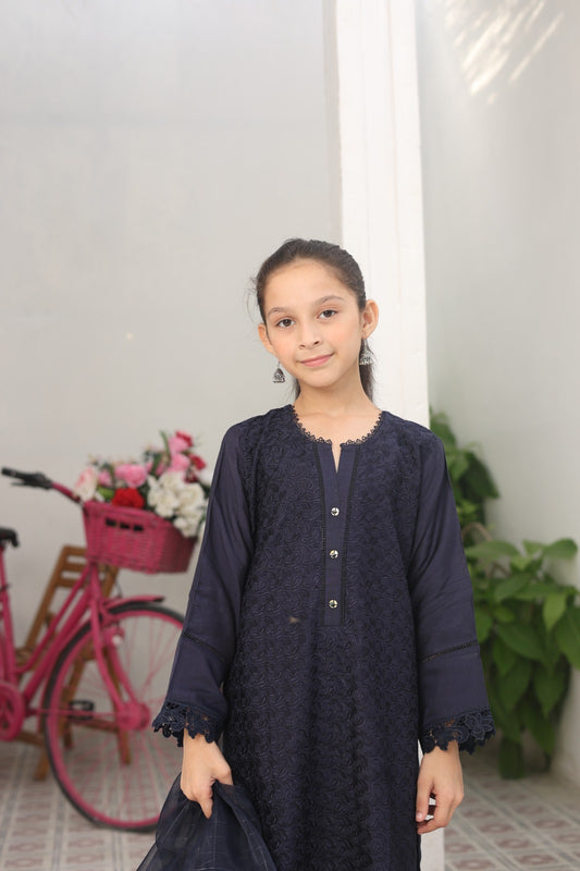 Viscose Shirt with Lacework | Viscose Trouser | Zari Organza Dupatta