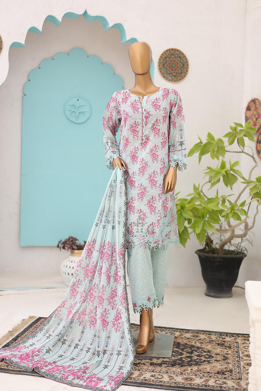 Woman  Embroidered  Cutwork Lawn Shirt kurta Dupatta  Printed Trouser