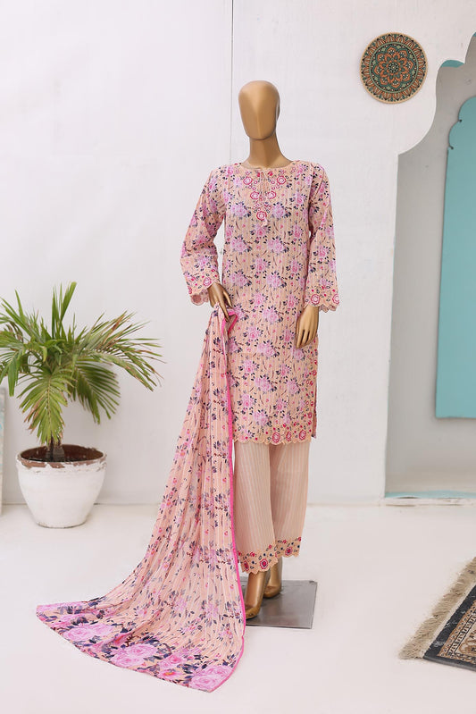 Woman  Embroidered  Cutwork Lawn Shirt kurta Dupatta  Printed Trouser