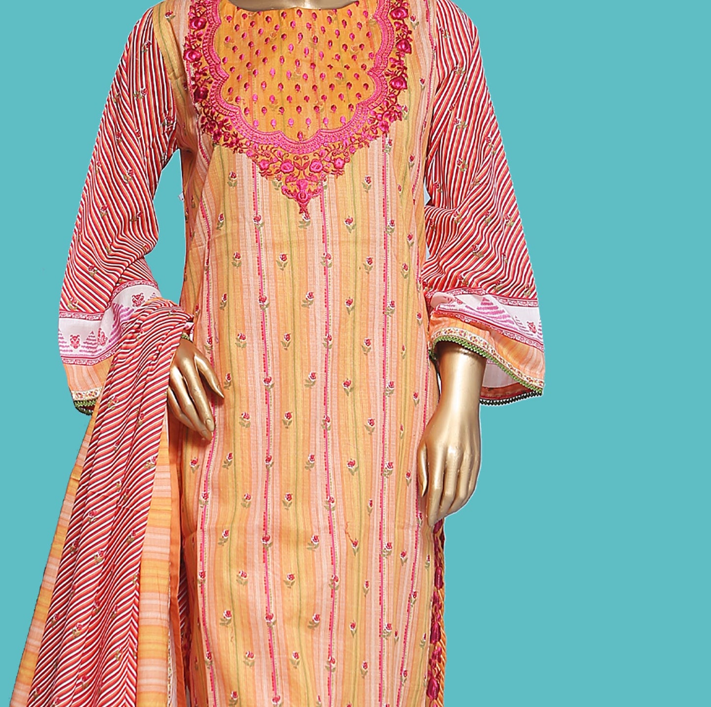 Woman Printed Cambric Stitch Shirt (kurti) with Dupatta & Printed Trouser