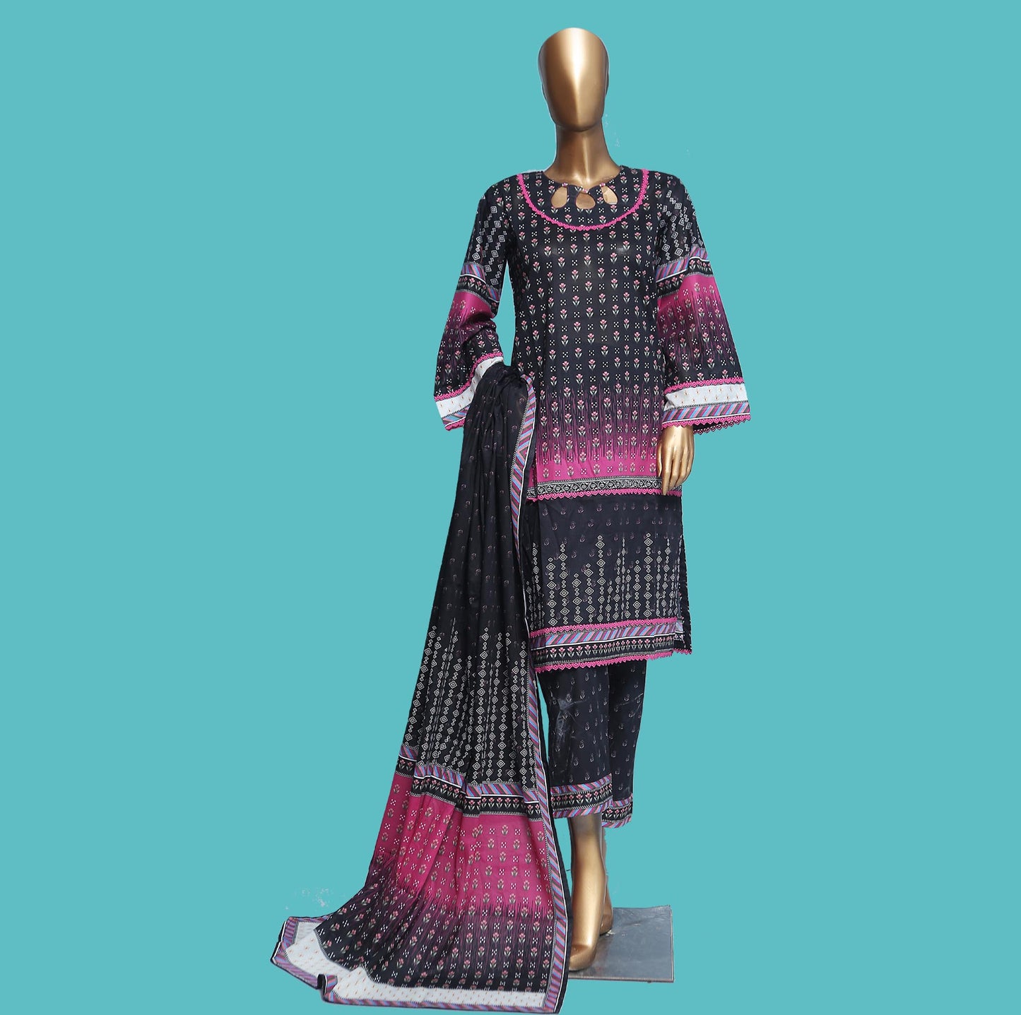 Woman Printed Cambric Stitch Shirt (kurti) with Dupatta & Printed Trouser