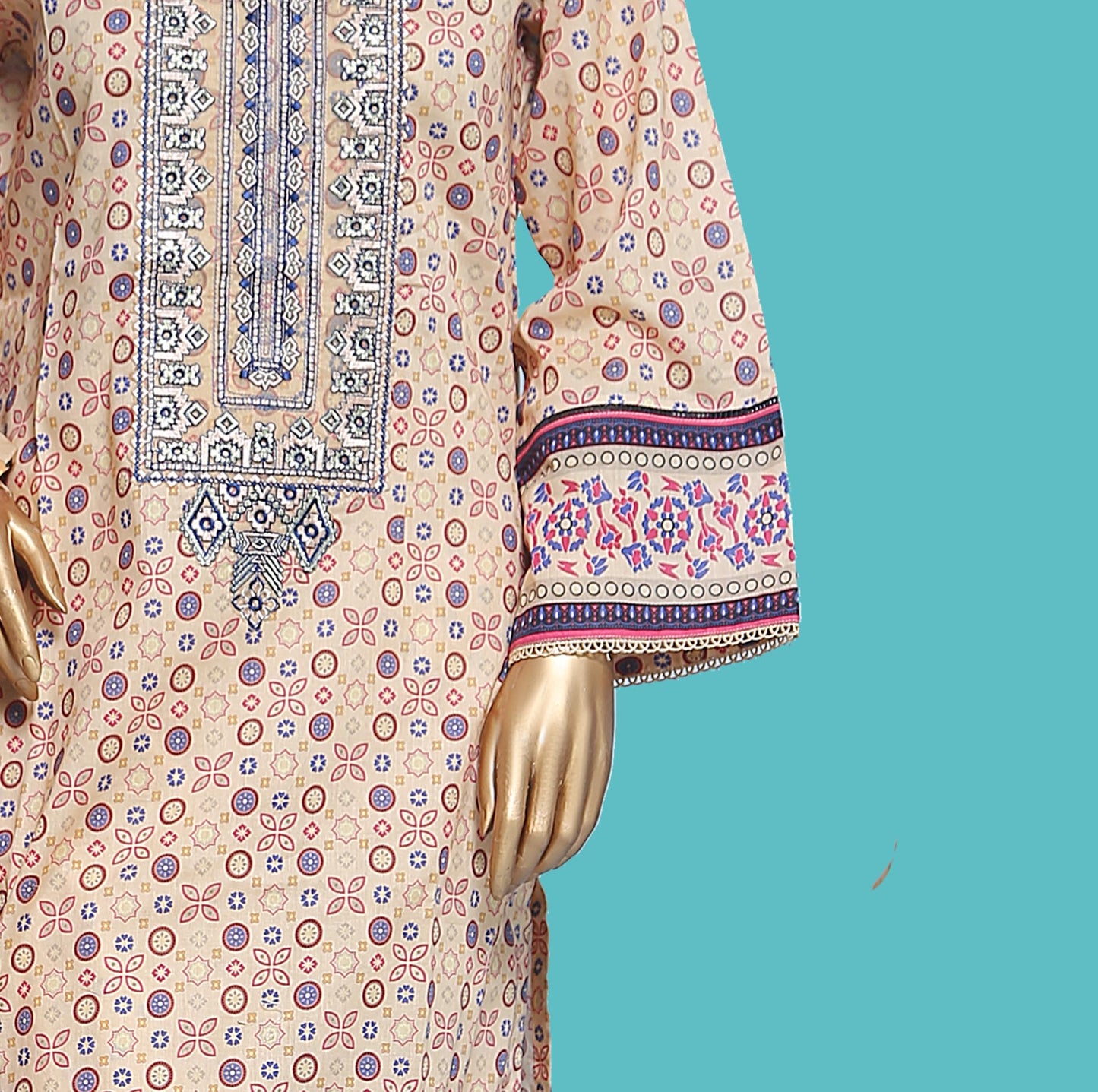 Woman Printed Cambric Stitch Shirt (kurti) with Dupatta & Printed Trouser