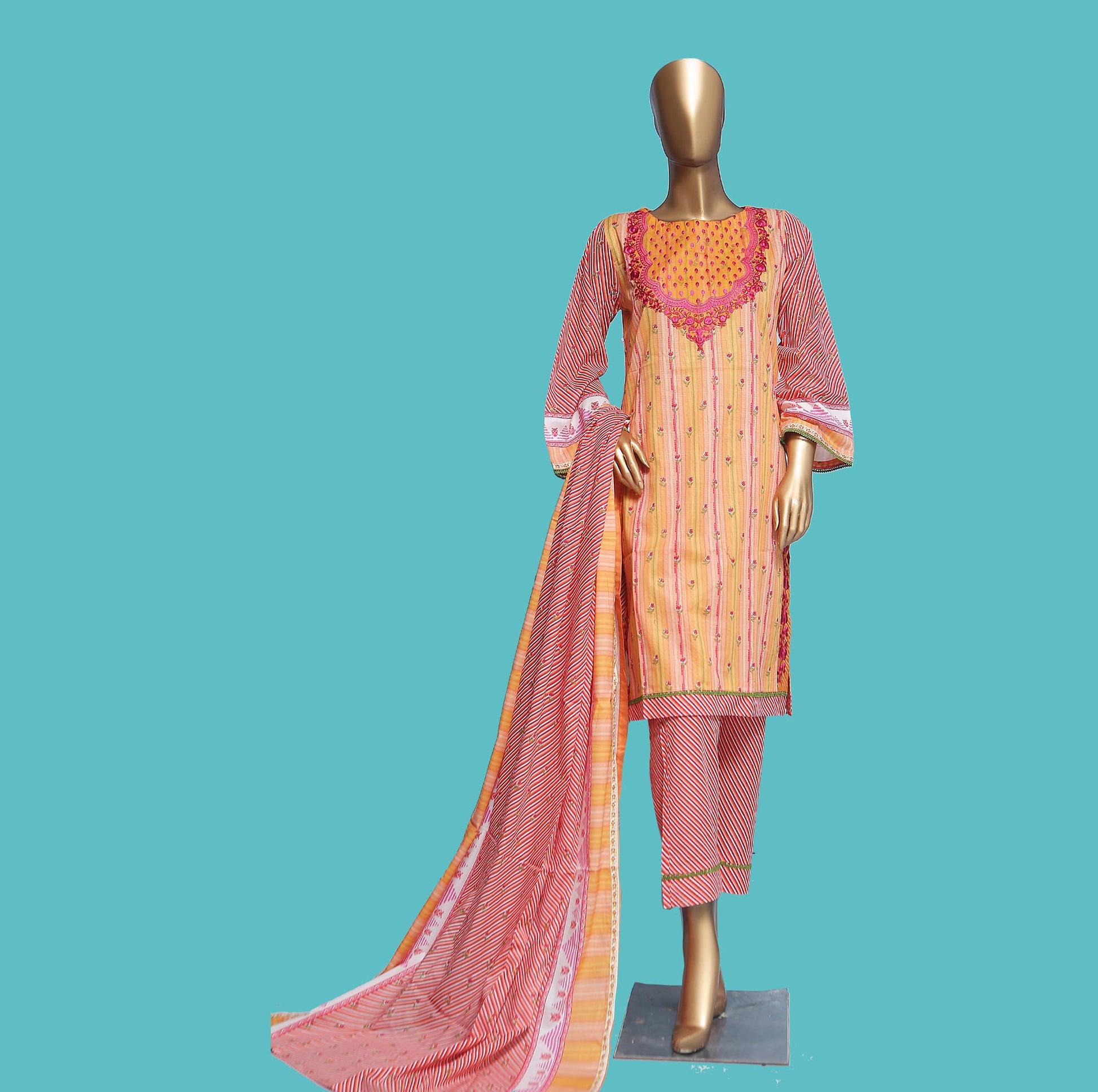 Woman Printed Cambric Stitch Shirt (kurti) with Dupatta & Printed Trouser