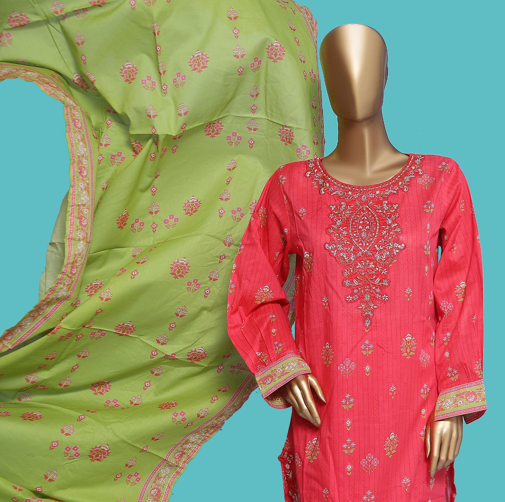 Woman Printed Cambric Stitch Shirt (kurti) with Dupatta & Printed Trouser