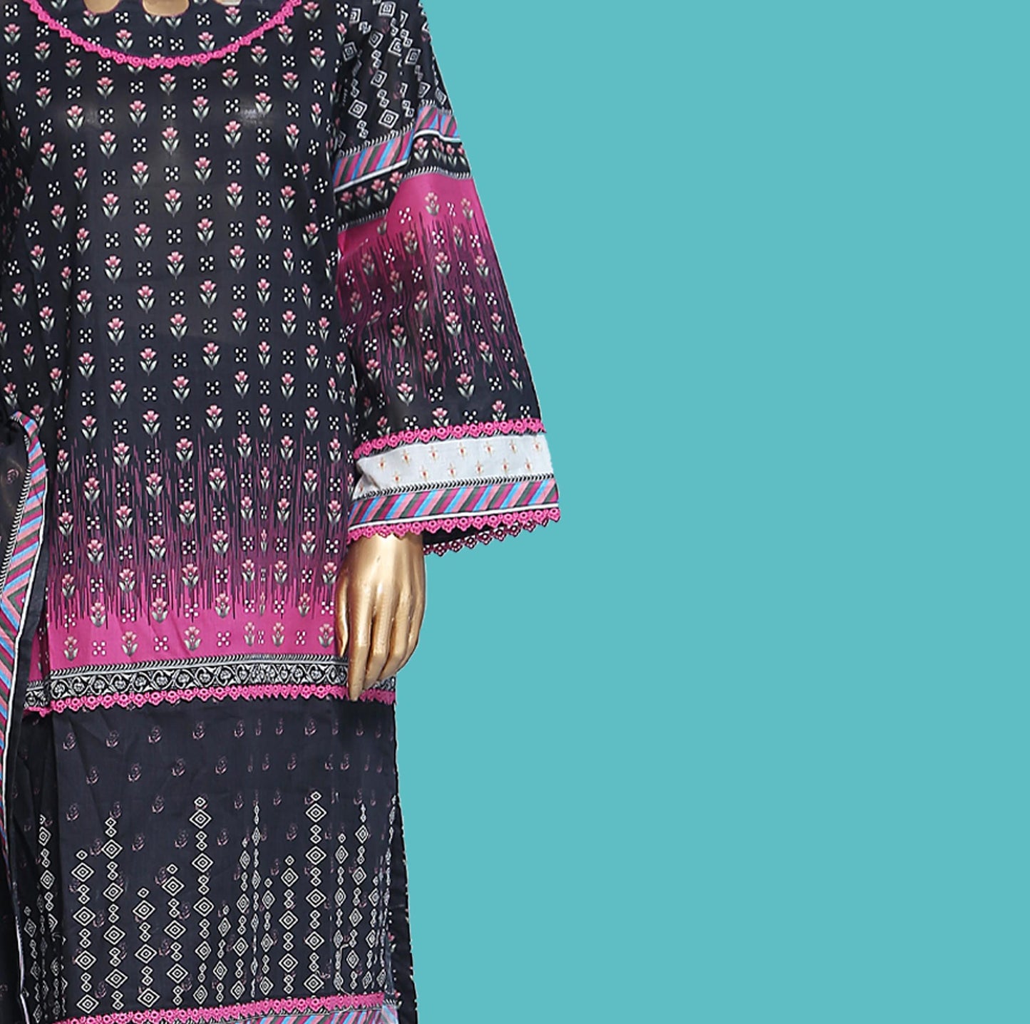 Woman Printed Cambric Stitch Shirt (kurti) with Dupatta & Printed Trouser