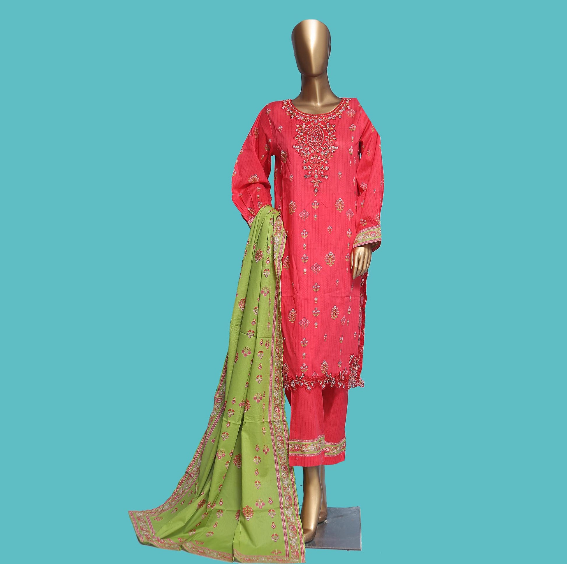 Woman Printed Cambric Stitch Shirt (kurti) with Dupatta & Printed Trouser