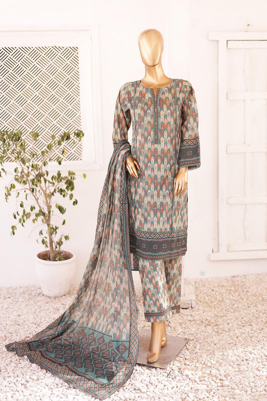 Girl woman  Printed Embroidered Lawn Stitch Shirt Kurti Frock Cotton Dupatta Printed Trouser