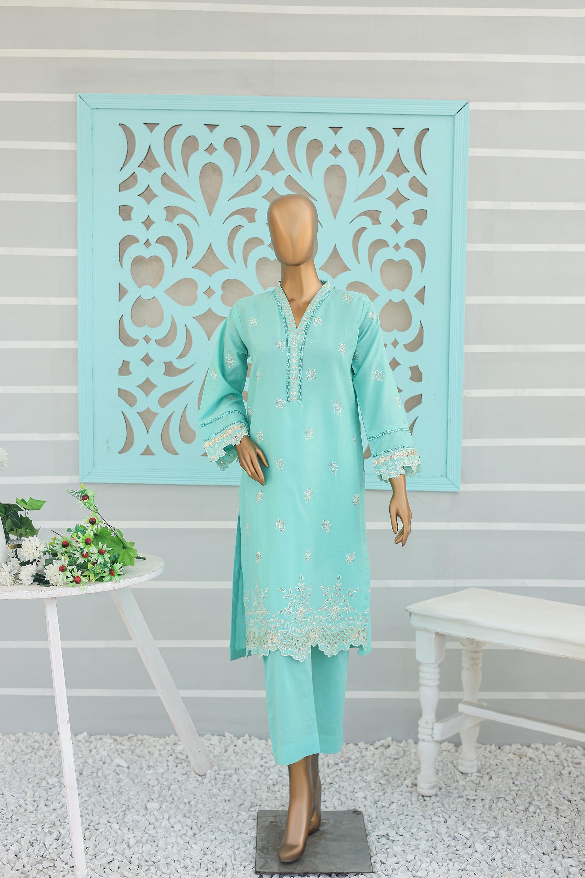 Girl Stitched Dyed cambric Shirt kurta Dyed Trouser Pant & Dupattah scarf