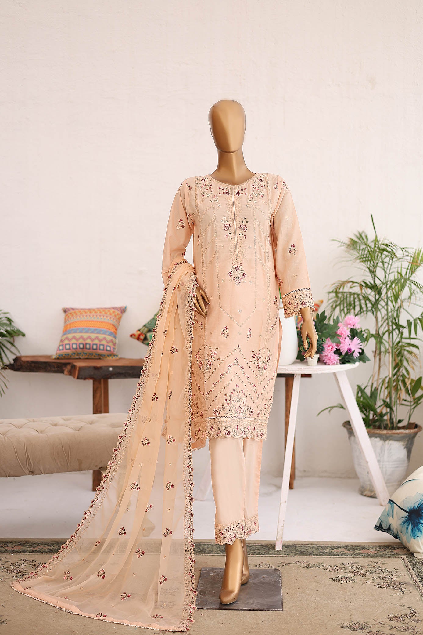 Woman Stitched cotton cutwork Embroidered Printed lawn Shirt kurta Dyed Trouser Pant