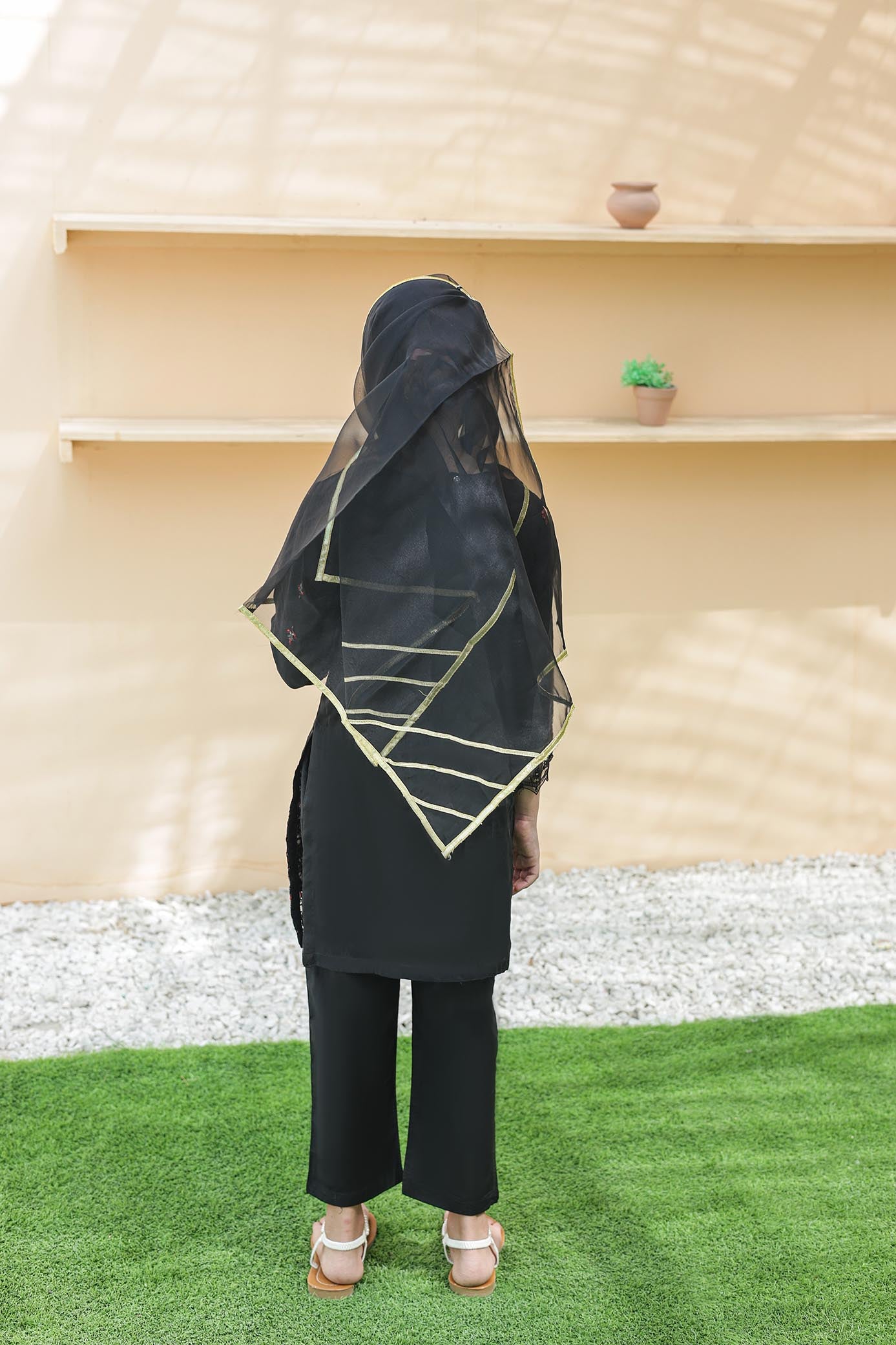 Organza Shirt with Embroidery and Adda Hand work, Inner Cotton silk, Organza Dupatta with Gota lace, Cotton Silk Trouser  