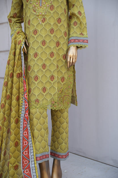 Girl woman  Printed Embroidered Lawn Stitch Shirt Kurti Frock Cotton Dupatta Printed Trouser