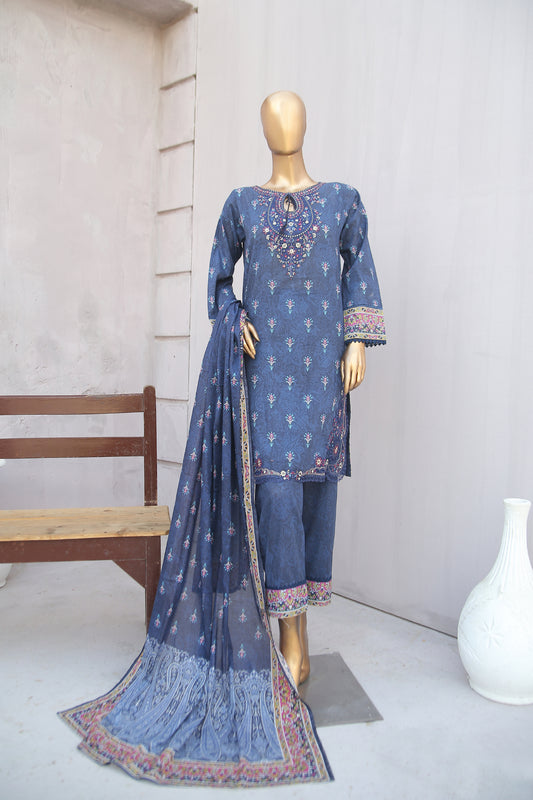 Girl woman  Printed Embroidered Lawn Stitch Shirt Kurti Frock Cotton Dupatta Printed Trouser