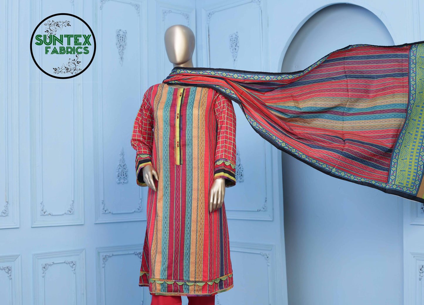 Woman Printed Lawn Stitch  Frock Shirt (Kurti) with Dupatta & Trouser