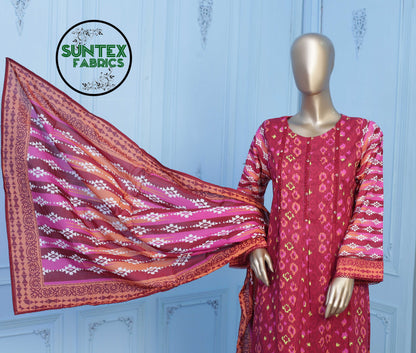 Woman Printed Lawn Stitch  Frock Shirt (Kurti) with Dupatta & Trouser