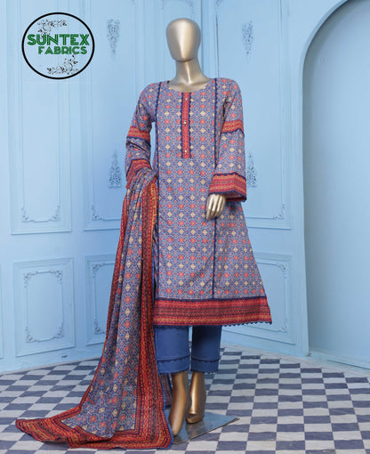 Woman Printed Lawn Stitch  Frock Shirt (Kurti) with Dupatta & Trouser