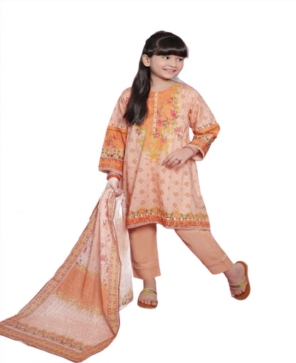 Girl Printed Lawn Stitch Shirt Frock (Kurti) with Dupatta & Trouser