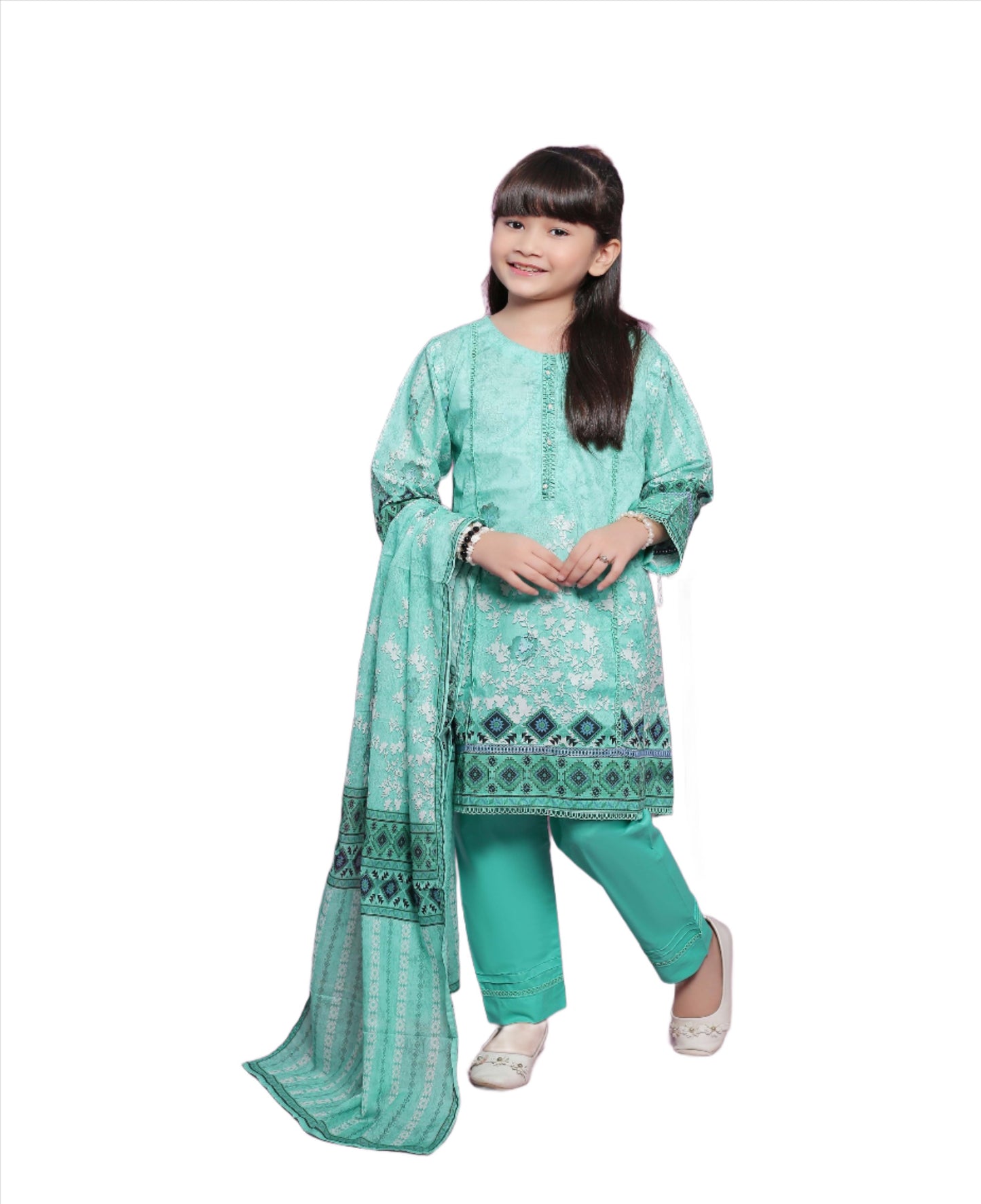 Girl Printed Lawn Stitch Shirt Frock (Kurti) with Dupatta & Trouser