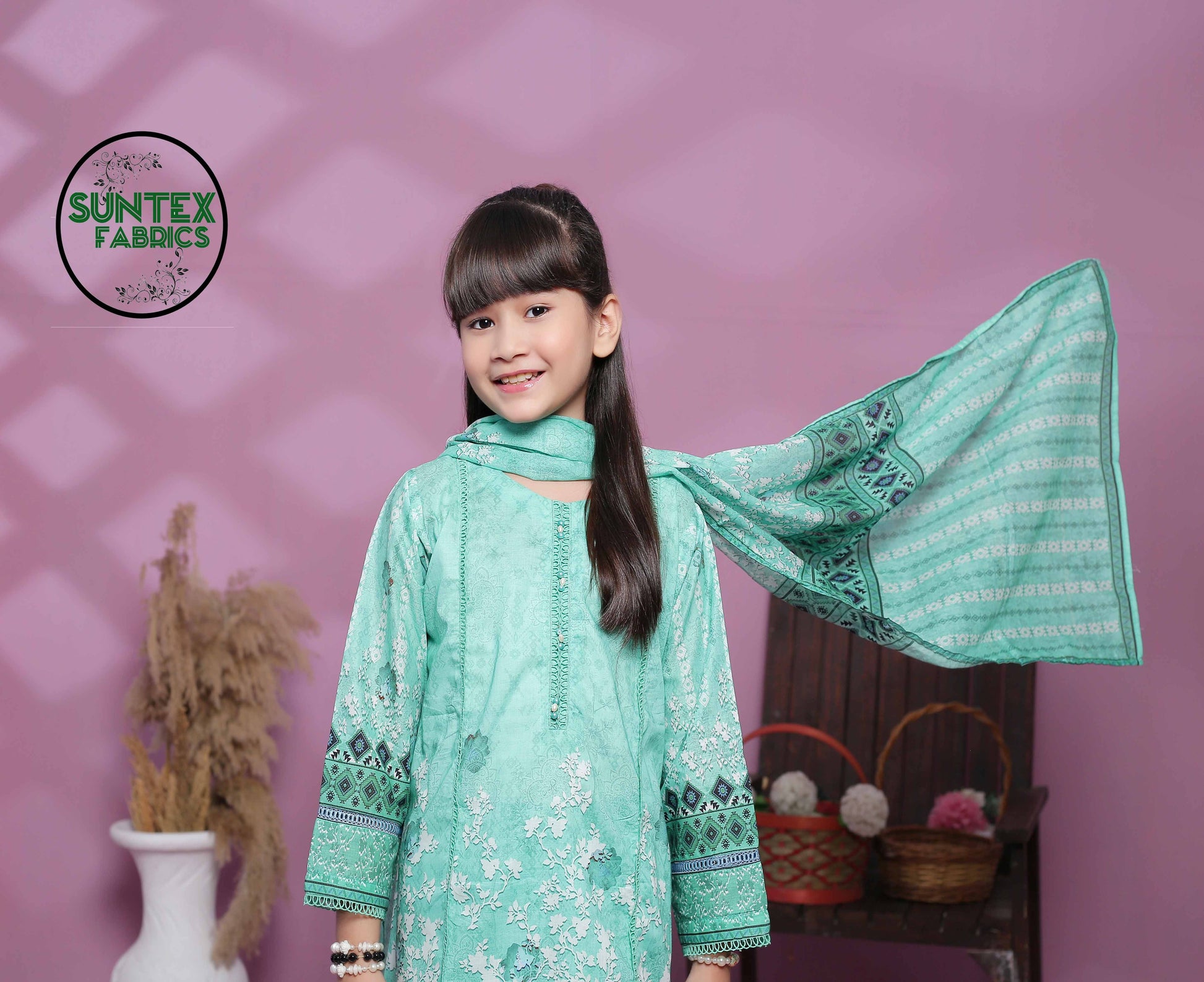 Girl Printed  Lawn Stitch Shirt Frock (Kurti) with Dupatta & Trouser